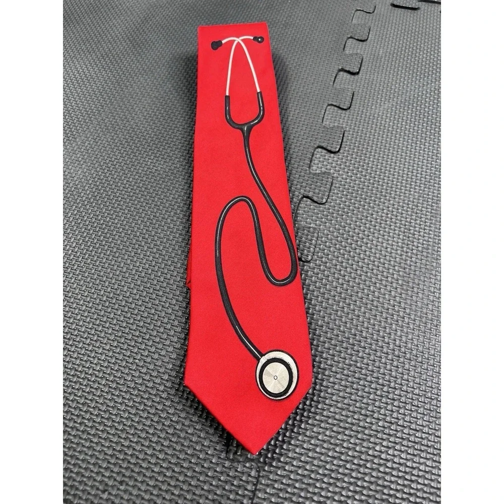 Wild Ties‎ Red Stethoscope Novelty Necktie Handmade Doctor Nurse Medical Gift - Picture 2 of 8